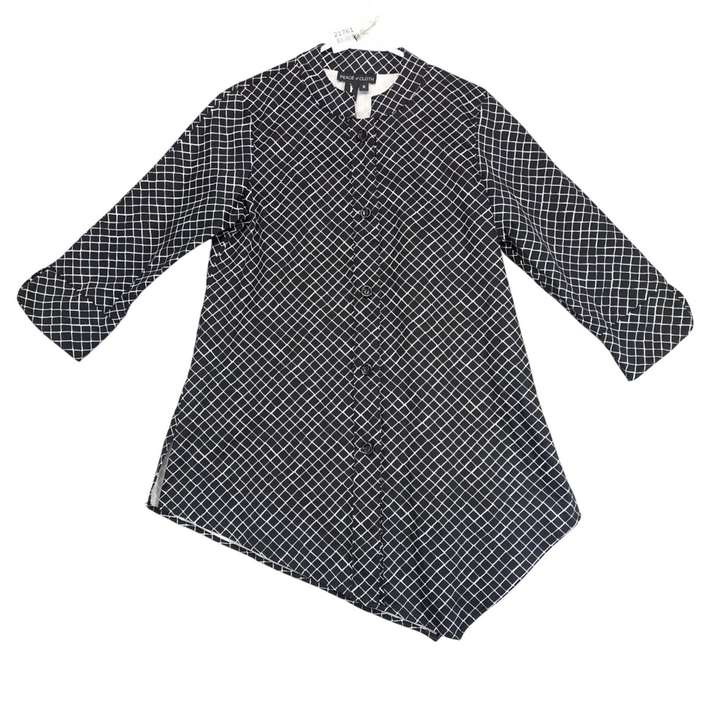Peace of Cloth Black Geometric Button-Up Womens S Asymmetric Shirt NYC USA Made